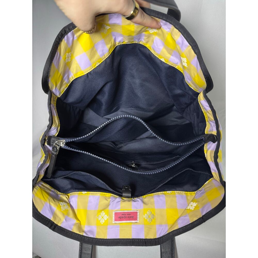 Kate Spade Morley Plaid Nylon Tote Yellow Lilac Large NWT - Picture 10 of 12
